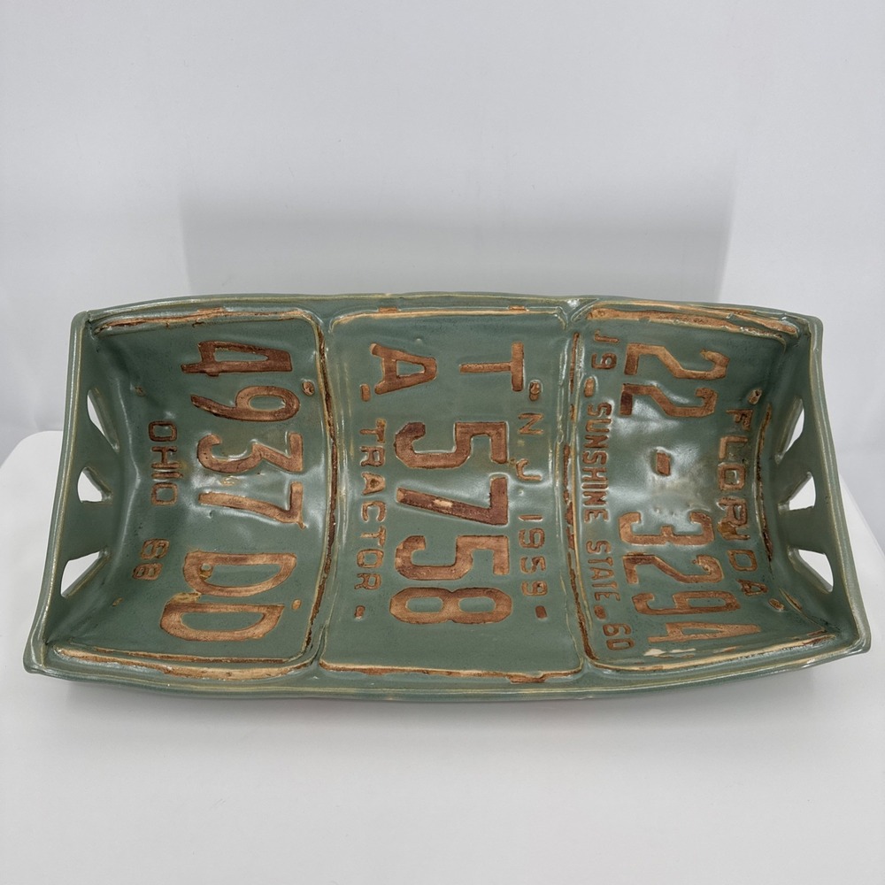 Ceramic Display Bowl Embossed Multi‎ USA State License Plates Florida NJ Ohio